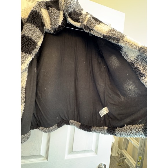 Knox Rose Jacket Womens Medium Black White Buffalo Plaid Sherpa Collared Pocket - Picture 9 of 11